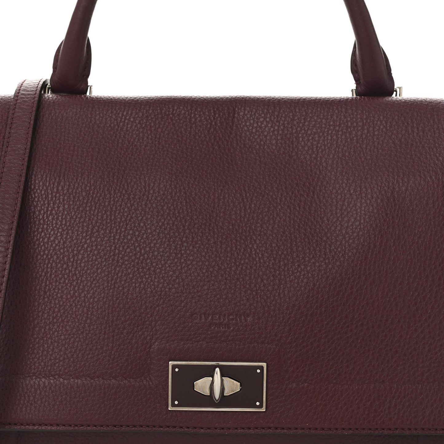 Grained Calfskin Small Shark Lock Satchel Burgundy