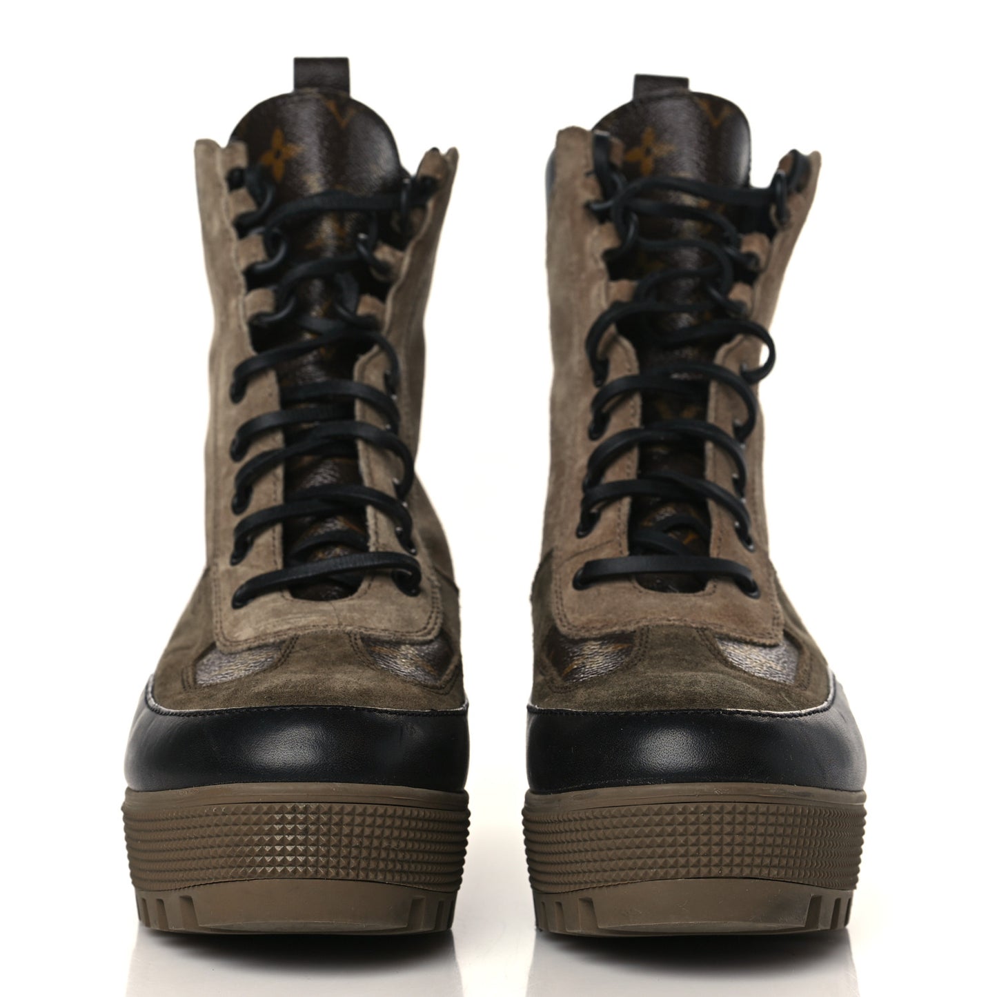 Suede Calfskin Monogram Laureate Platform Desert Boots 38 Taupe