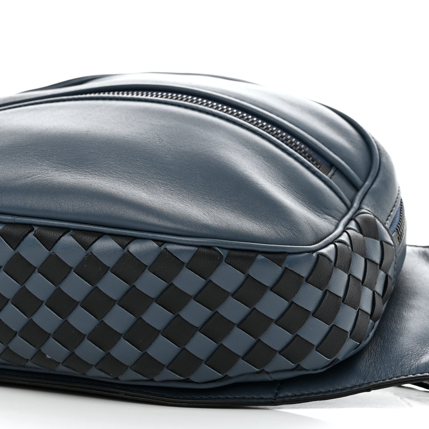 Nappa Intrecciato Front Zip Belt Bag Blue
