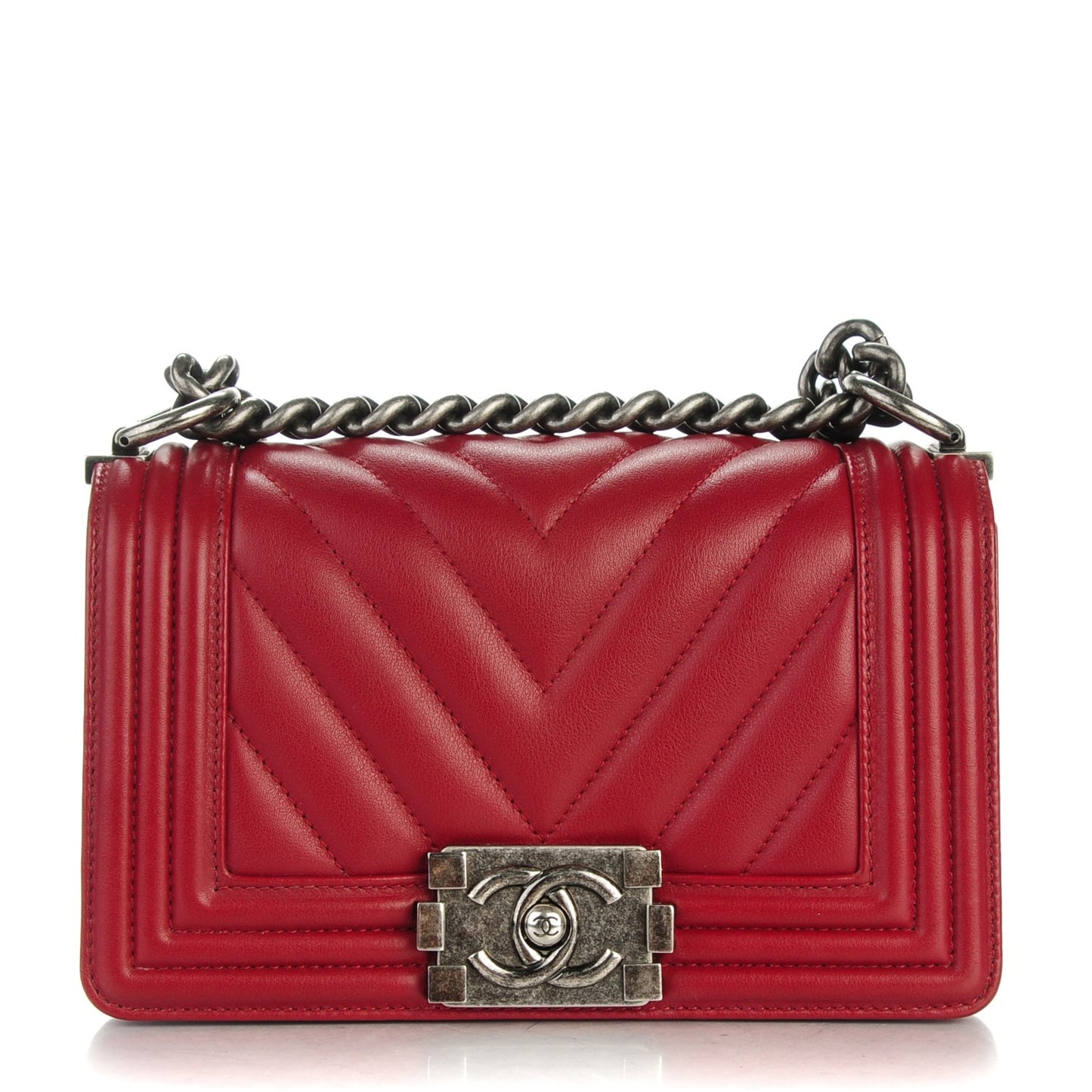 Calfskin Chevron Quilted Small Boy Flap Red
