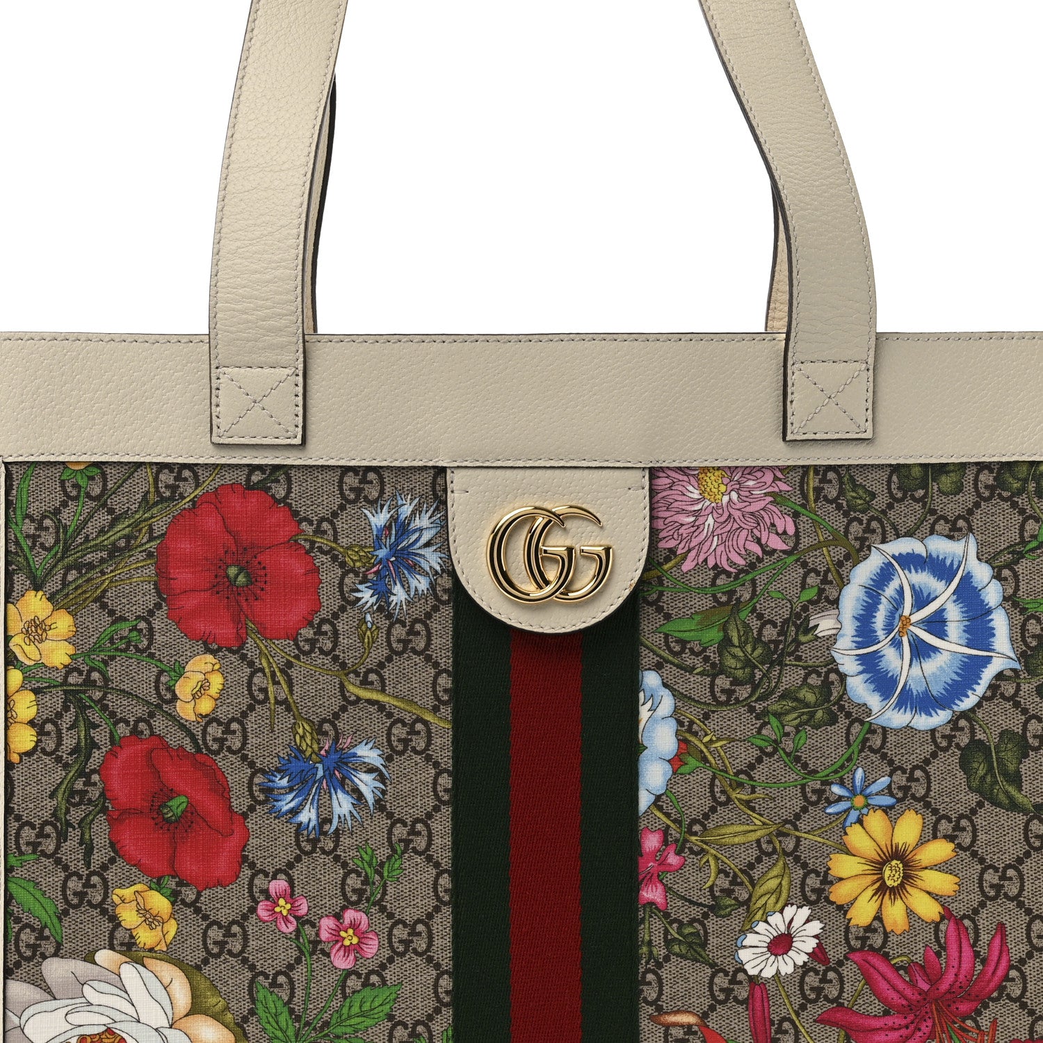 Gucci GG Supreme Monogram Flora Web Ophidia Vertical Shopping Tote White 7 of 16