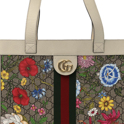 Gucci GG Supreme Monogram Flora Web Ophidia Vertical Shopping Tote White 7 of 16