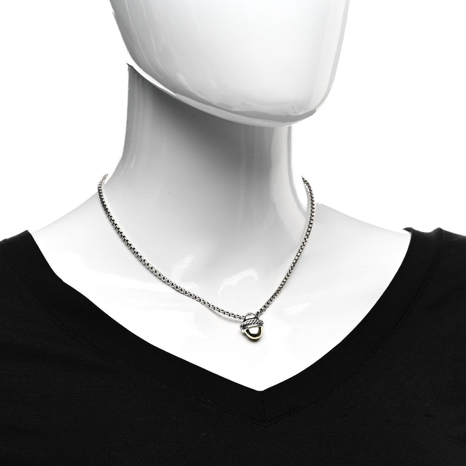 David Yurman Sterling Silver 14K Yellow Gold Acorn Pendant Necklace 2 of 4