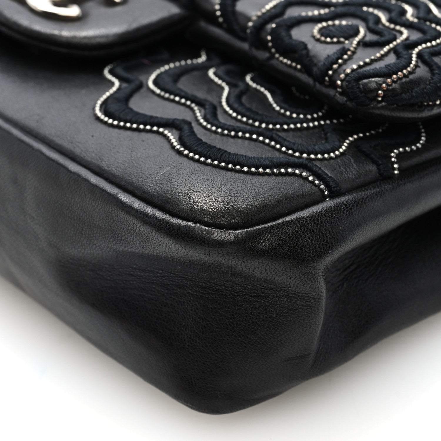 Chanel Lambskin Embroidered Camellia Follies Flap Black 10 of 10