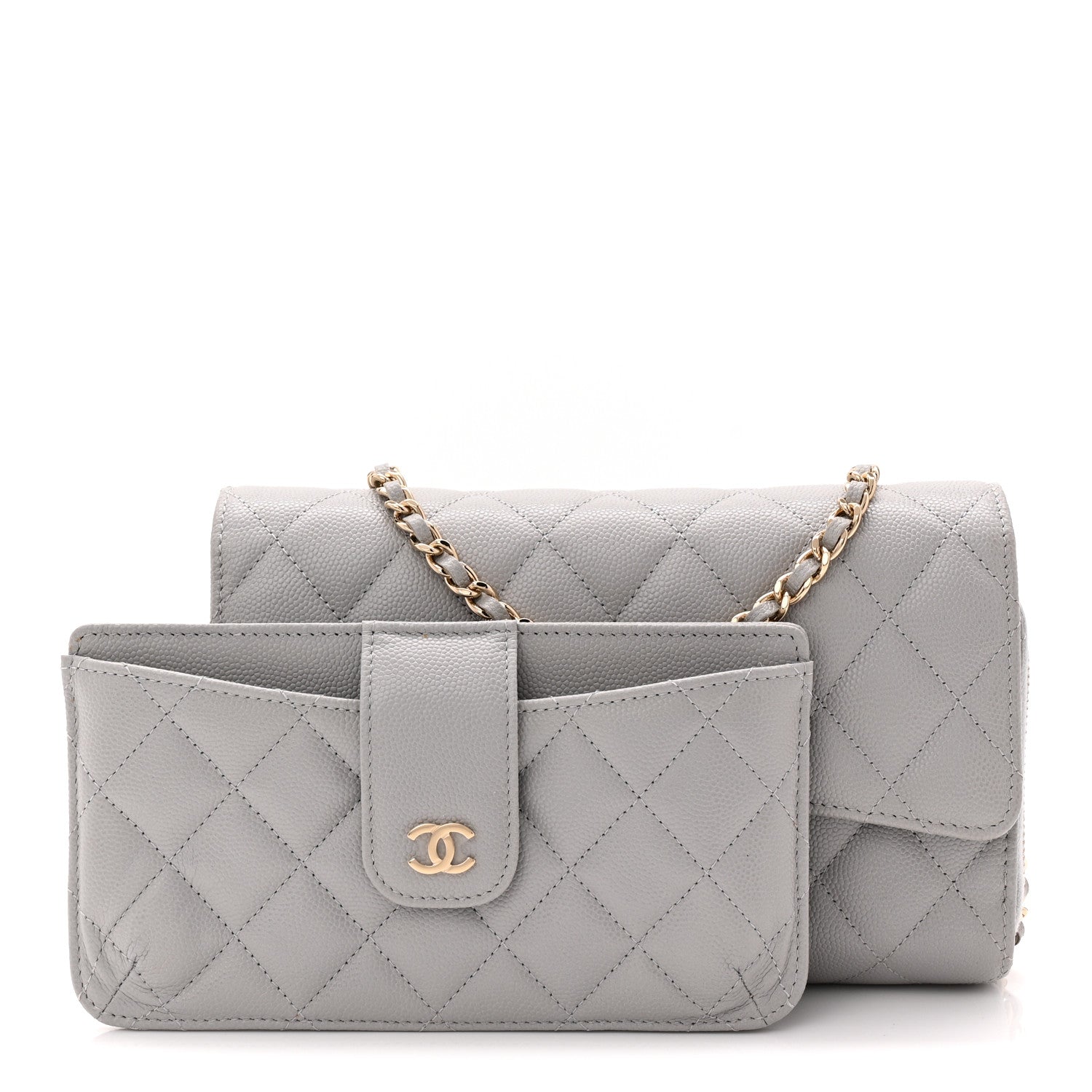 Chanel Caviar Quilted Phone Holder Wallet on Removable Chain Grey 3 of 13