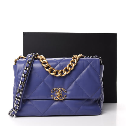 Chanel Shiny Goatskin Quilted Large Chanel 19 Flap Blue 11 of 11