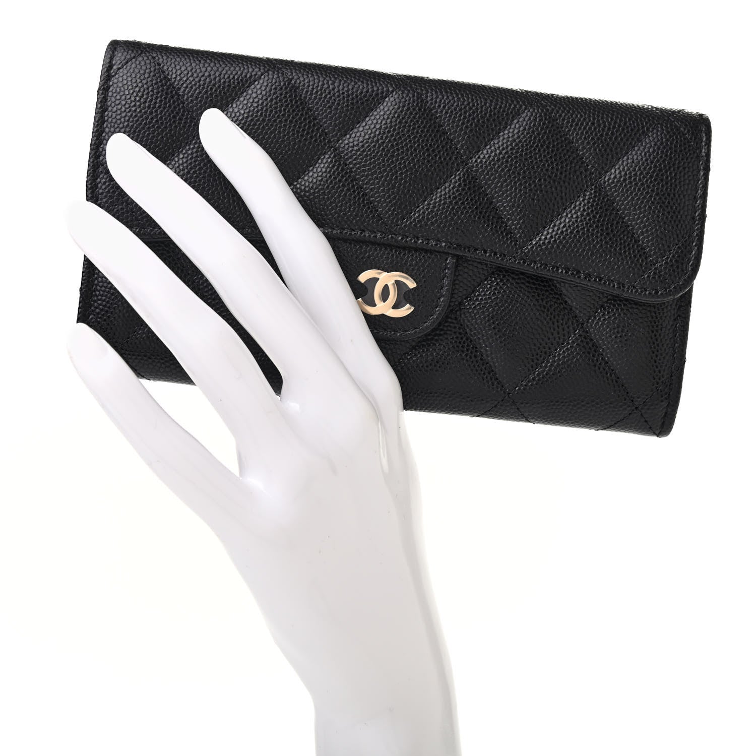 Chanel Caviar Quilted Medium Gusset Flap Wallet Black 2 of 8