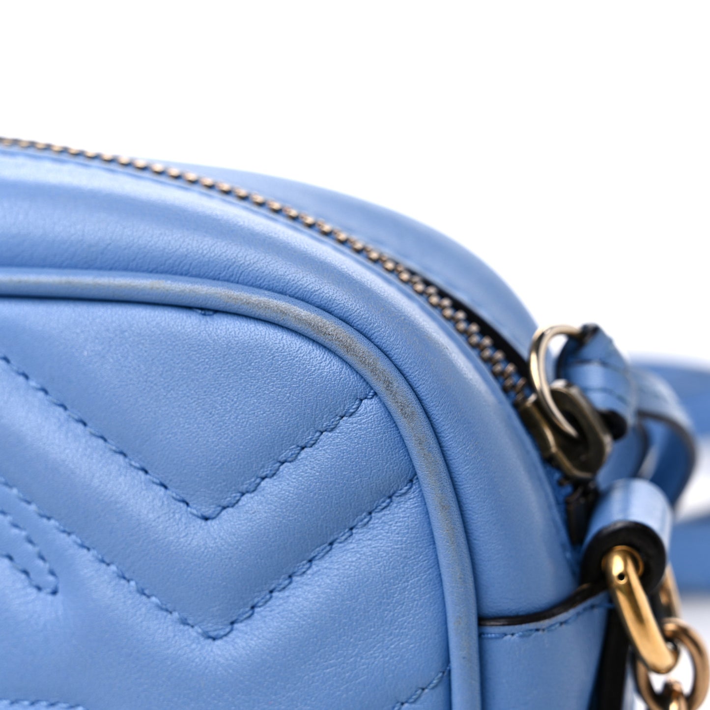 Calfskin Matelasse Mini GG Marmont Chain Shoulder Bag Clear Sky Blue