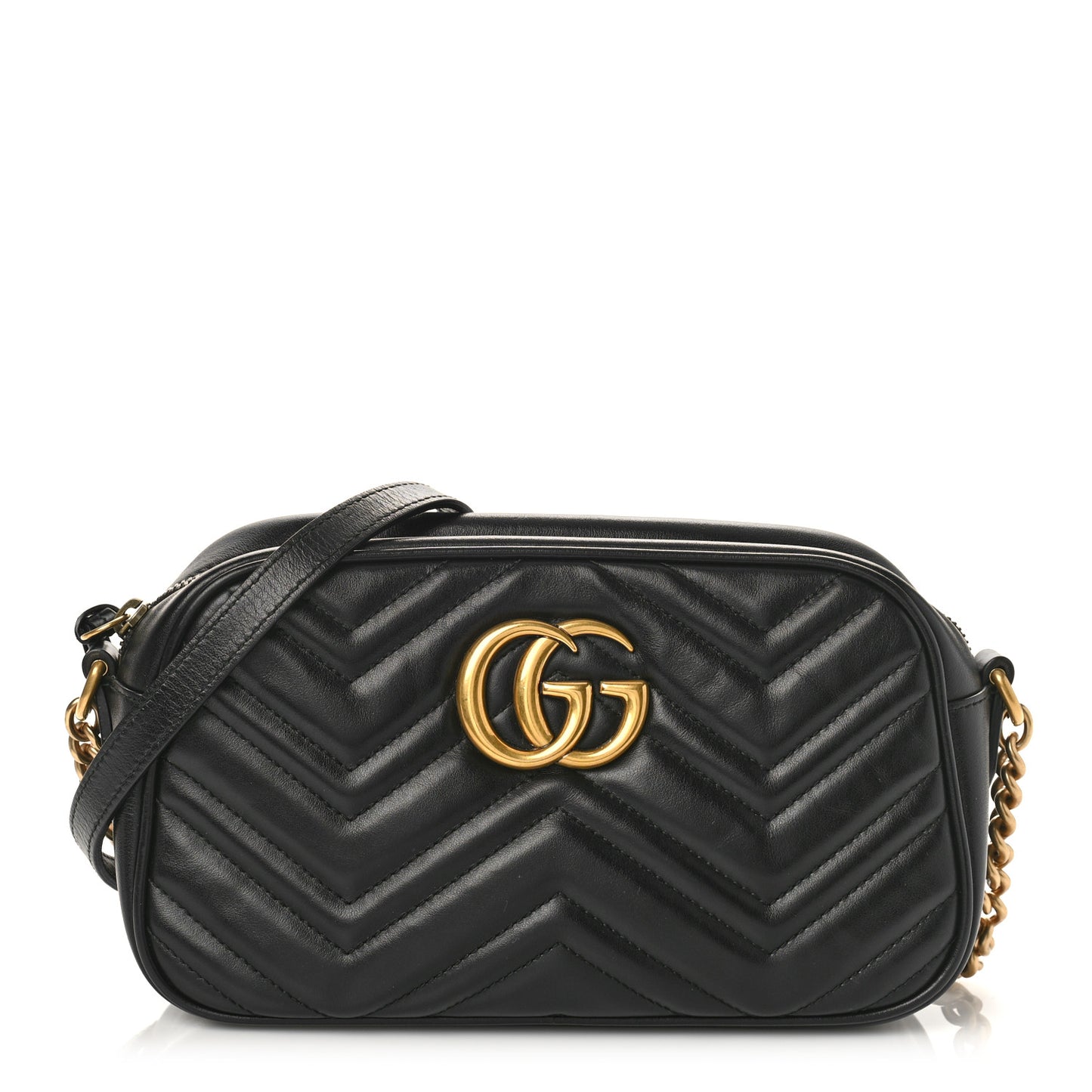 Calfskin Matelasse Small GG Marmont Chain Shoulder Bag Black