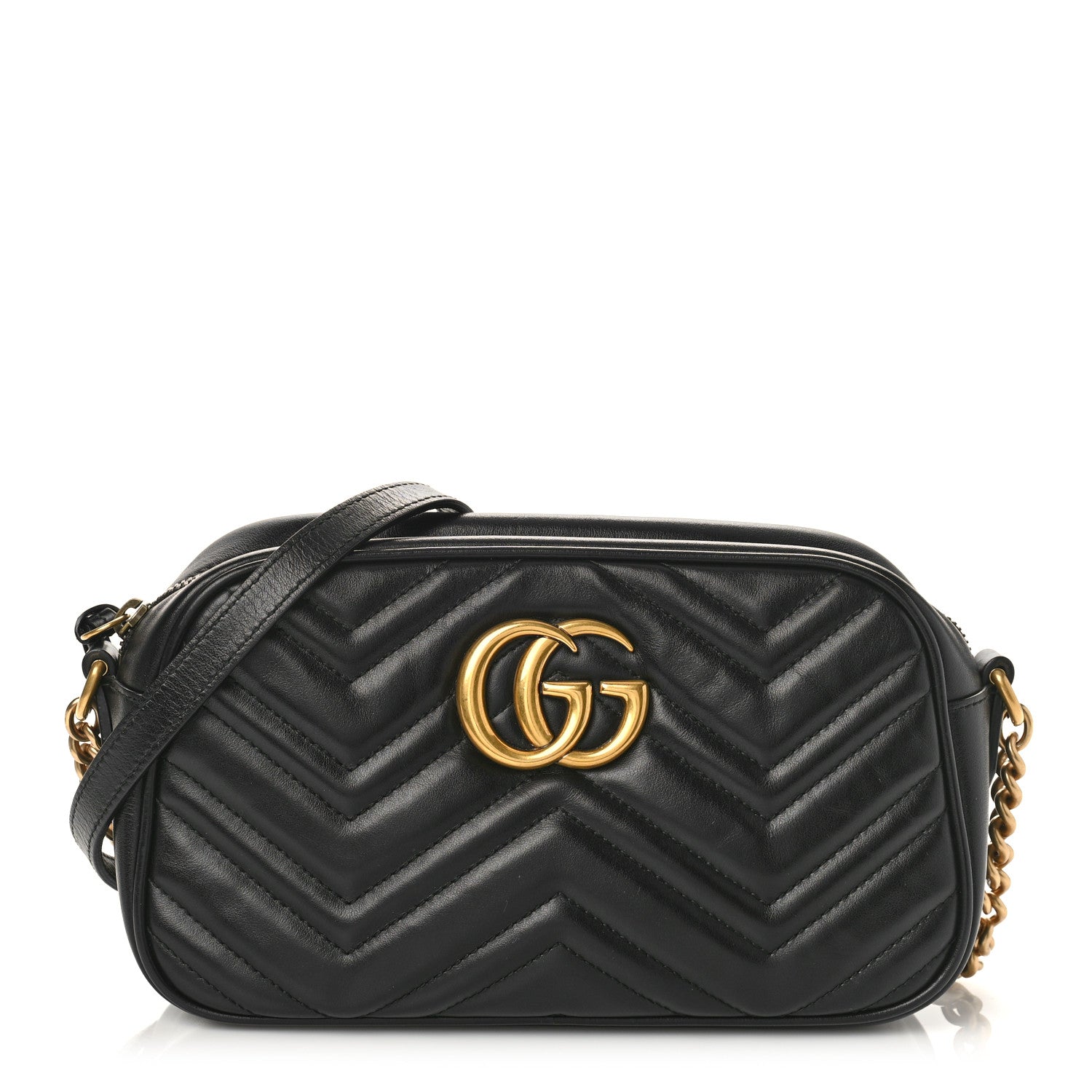 Gucci Calfskin Matelasse Small GG Marmont Chain Shoulder Bag Black 1 of 9
