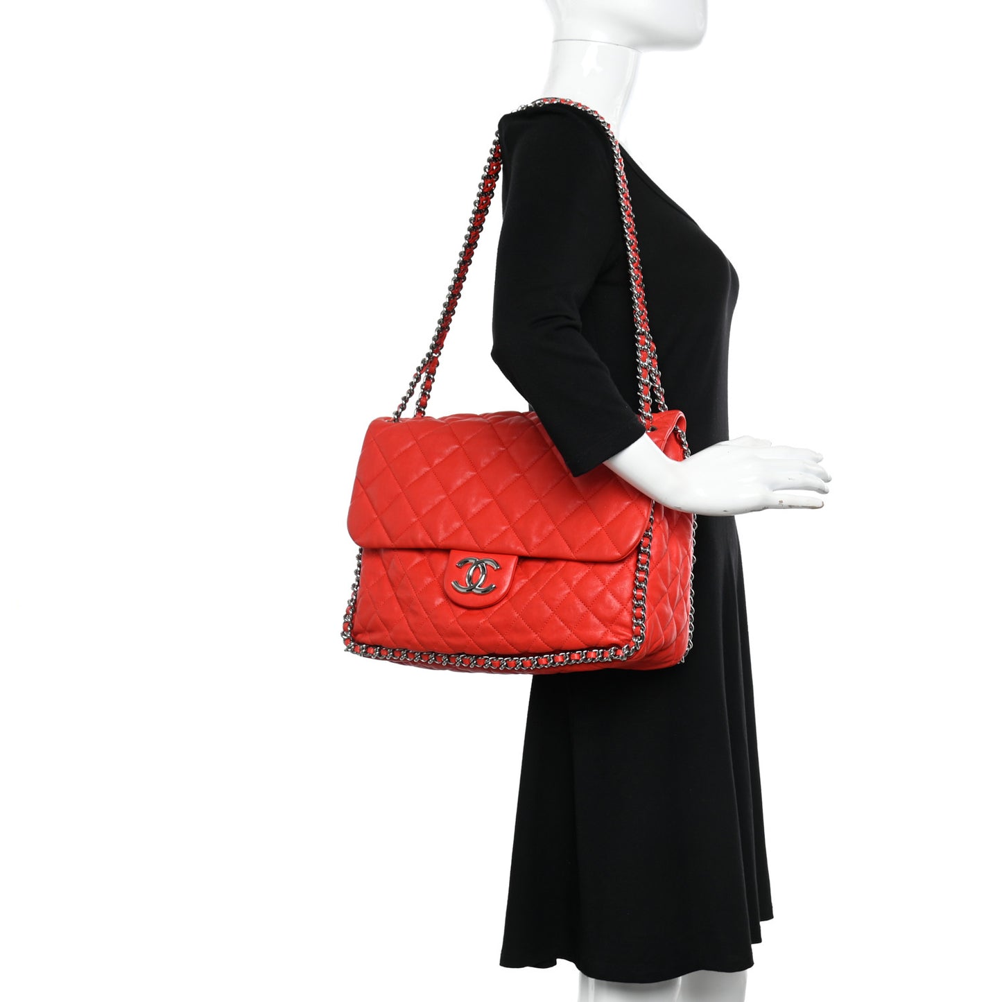 Washed Lambskin Quilted Maxi Chain Around Flap Red