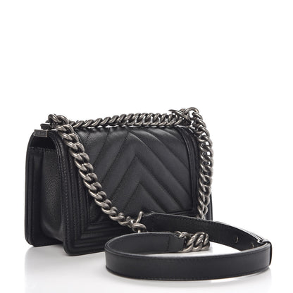 Chanel Caviar Chevron Quilted Small Boy Flap Black 4 of 9