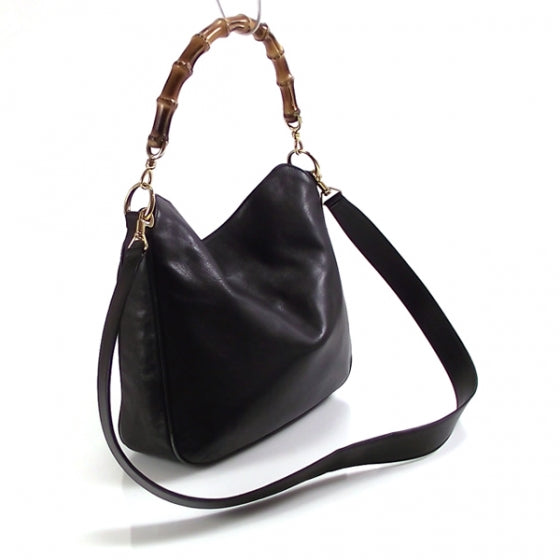 Leather Bamboo Hobo Black