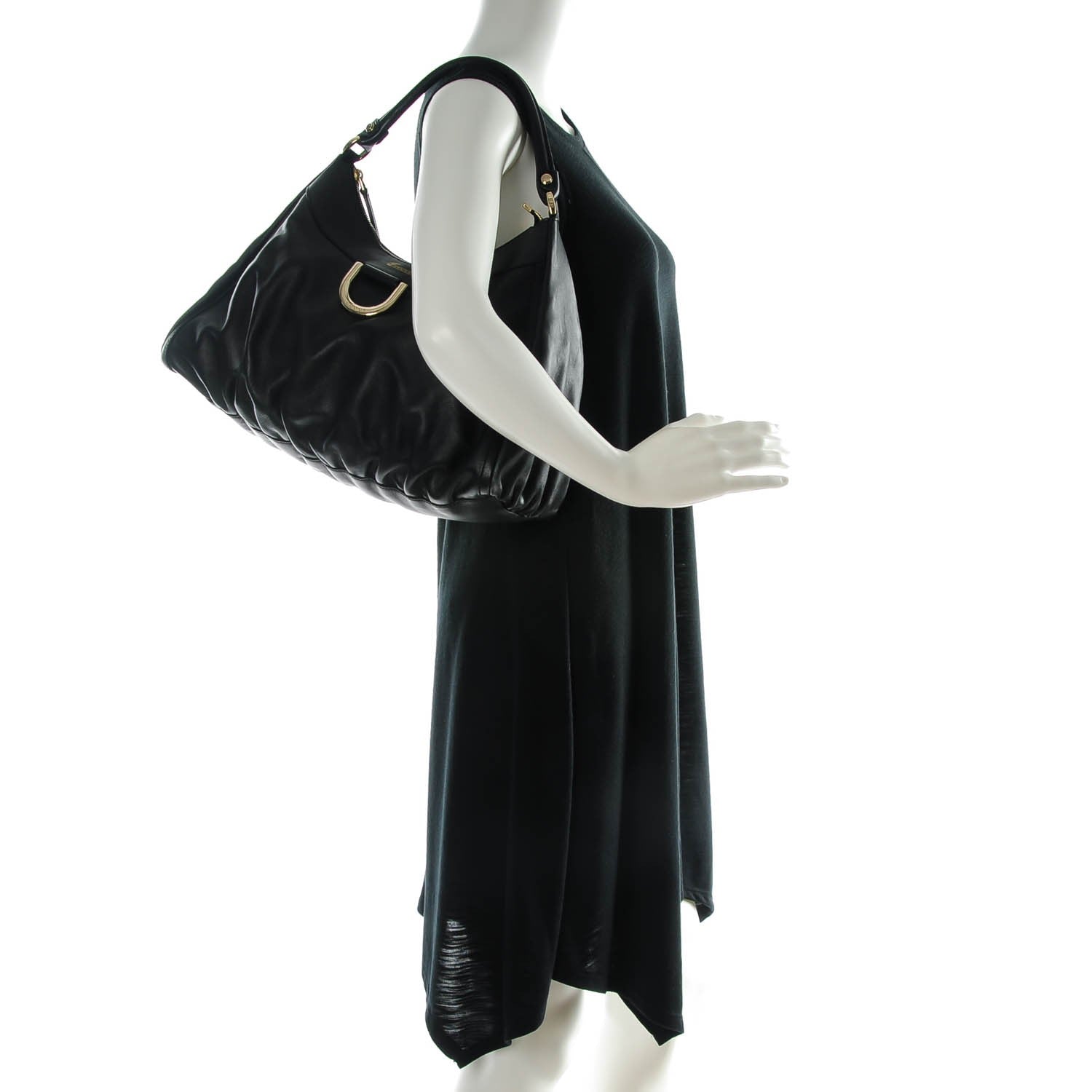 Gucci Calfskin Large D Gold Hobo Black 2 of 7
