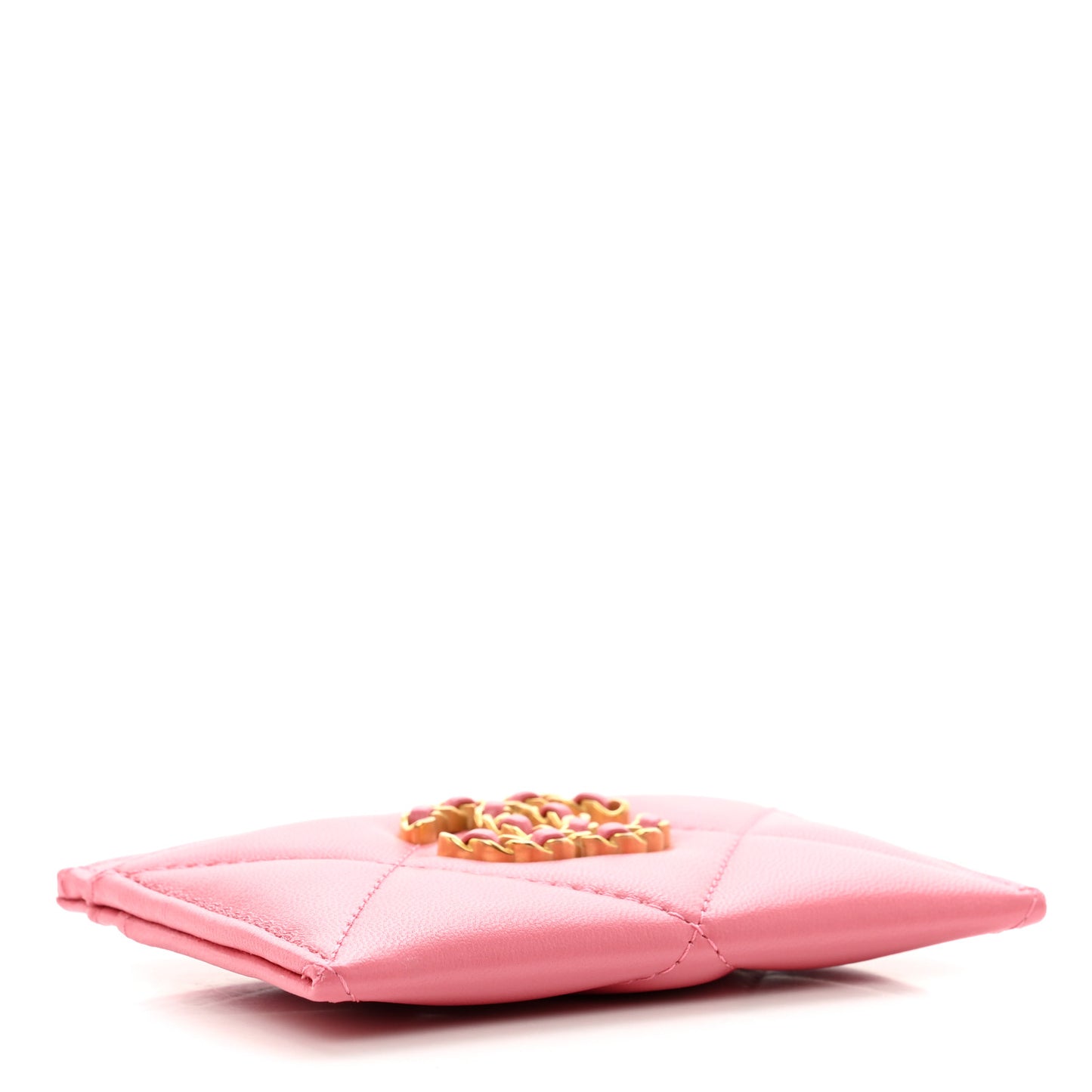 Lambskin Quilted Chanel 19 Card Holder Pink
