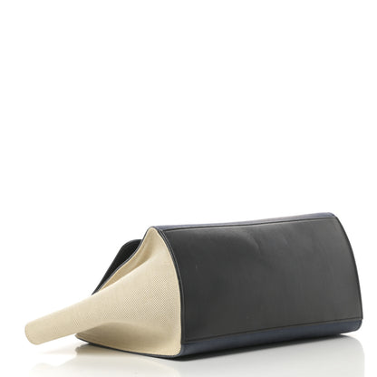 Celine Smooth Calfskin Linen Small Tri-Color Trapeze Black Navy Blue 4 of 17