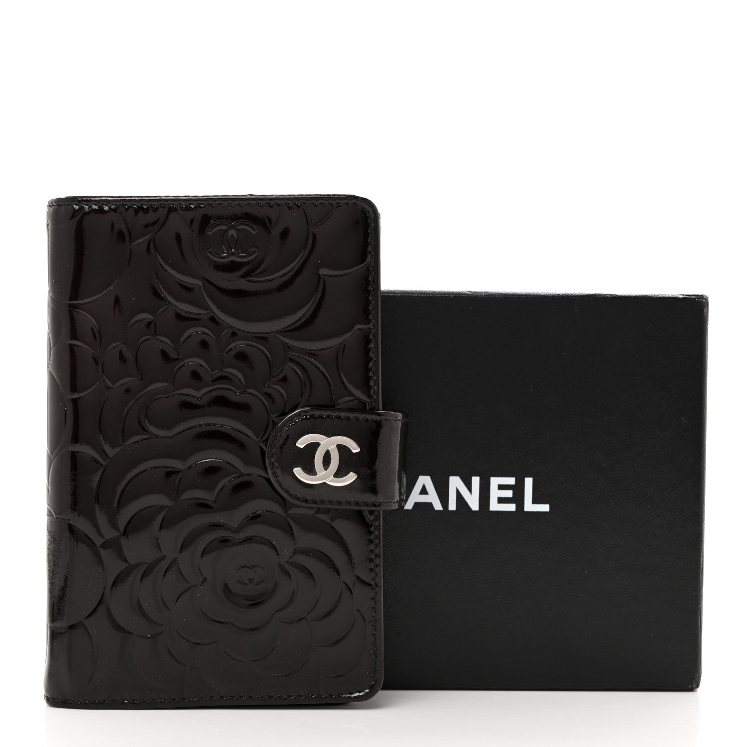 Chanel Patent Camellia Embossed Zipped Pocket Wallet Black 9 of 9