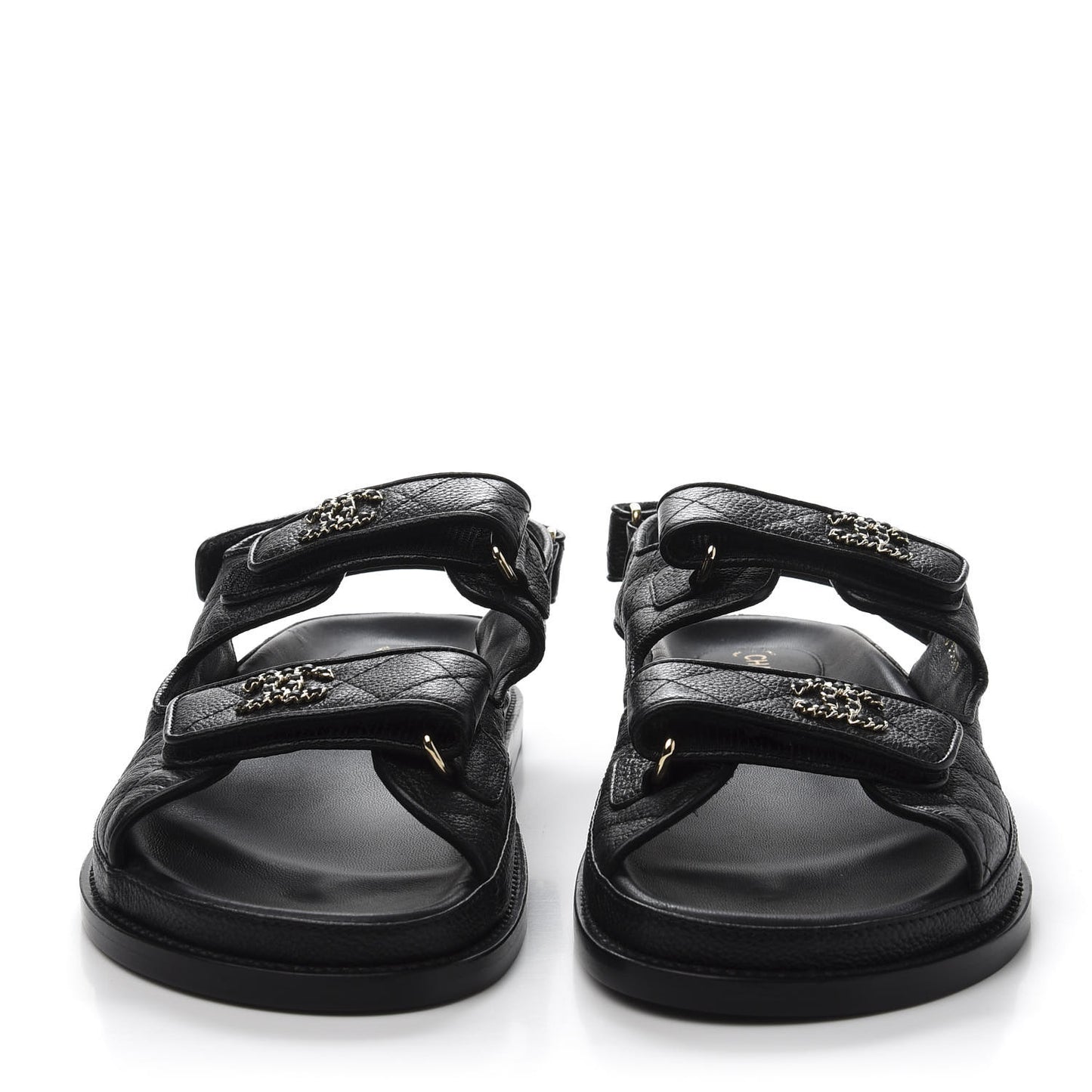 Grained Calfskin Velcro Dad Sandals 39 Black