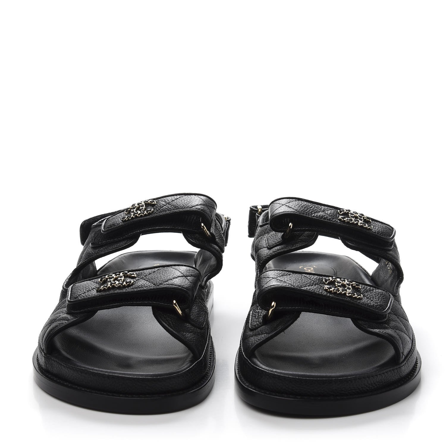 Chanel Grained Calfskin Velcro Dad Sandals 39 Black 2 of 9
