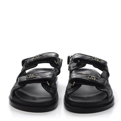 Chanel Grained Calfskin Velcro Dad Sandals 39 Black 2 of 9
