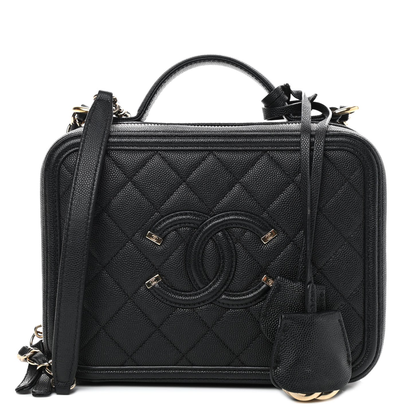 Caviar Quilted Medium CC Filigree Vanity Case Black