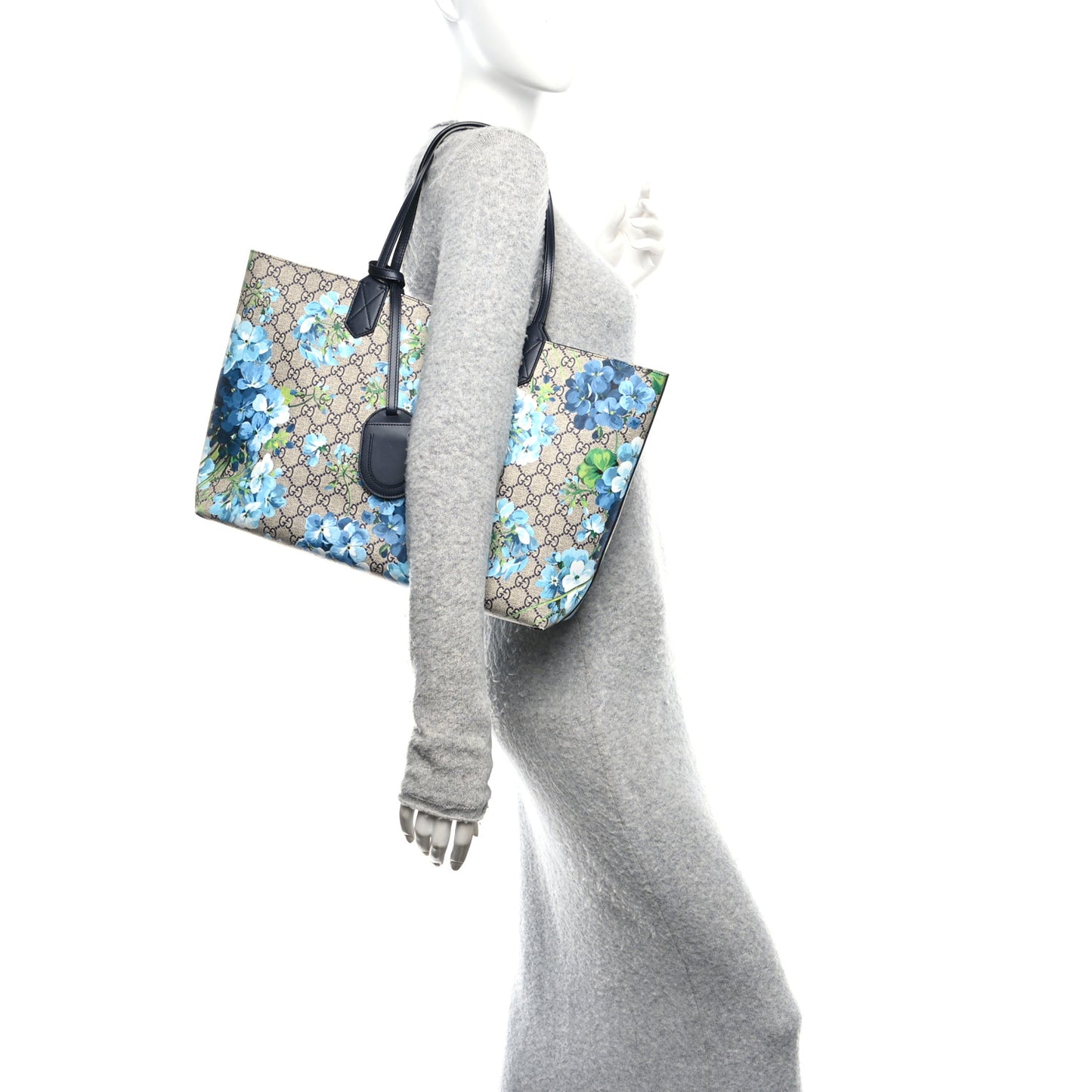 GG Supreme Monogram Blooms Medium Reversible Tote Beige Blue Navy