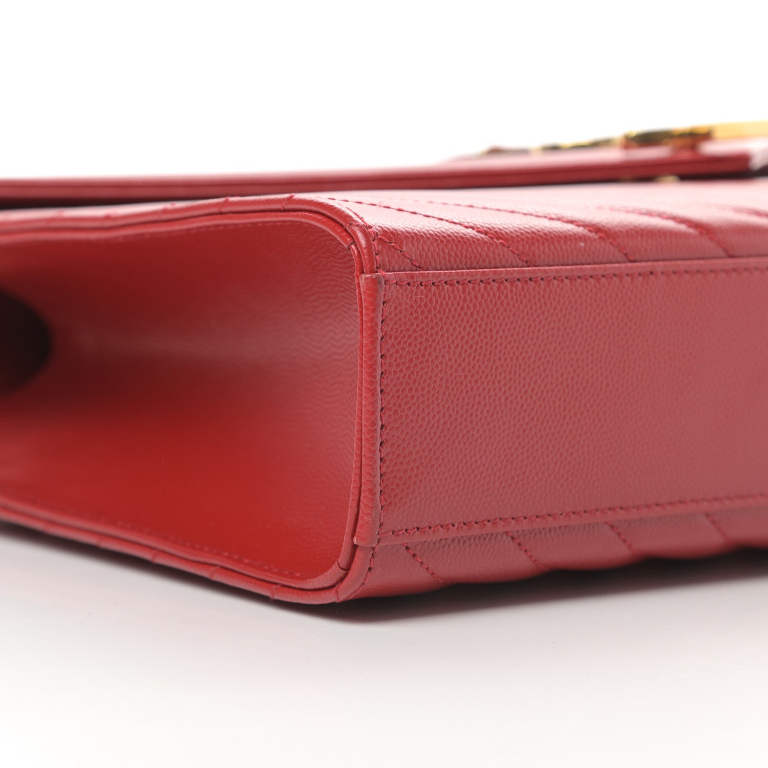 Saint Laurent Grain De Poudre Matelasse Chevron Large Monogram Satchel Lipstick Red 9 of 13