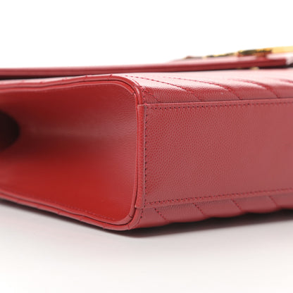 Saint Laurent Grain De Poudre Matelasse Chevron Large Monogram Satchel Lipstick Red 9 of 13