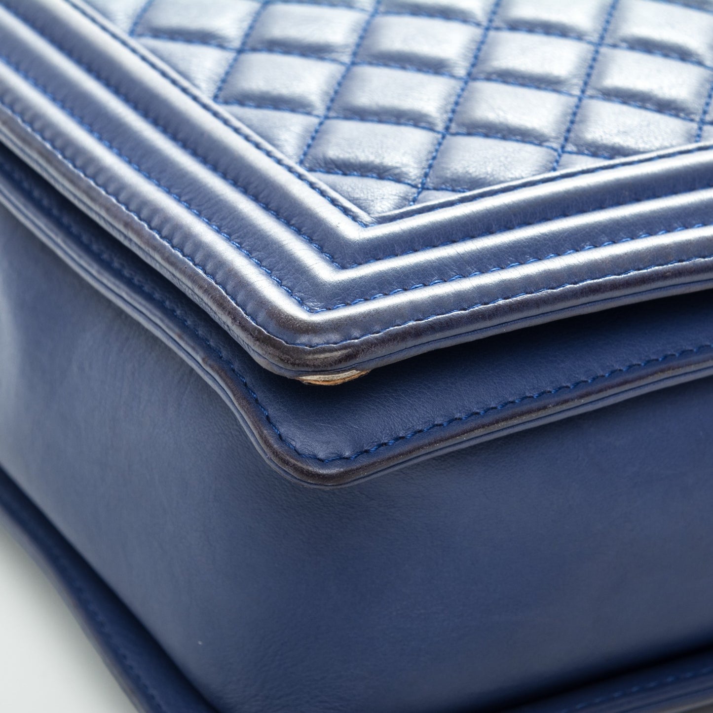 Calfskin Quilted Large Boy Flap Blue
