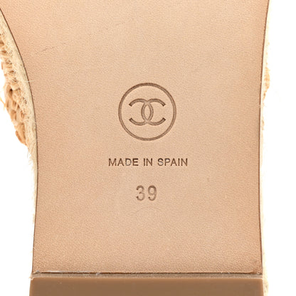Chanel Lambskin Grosgrain CC Espadrille Mules 39 Beige Black 6 of 9
