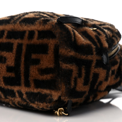 Fendi Shearling Macro FF 1974 Mini Backpack Tobacco Black 10 of 11
