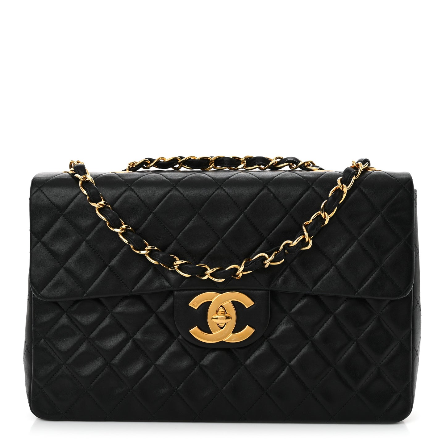 Lambskin Quilted XL Jumbo Single Flap Black