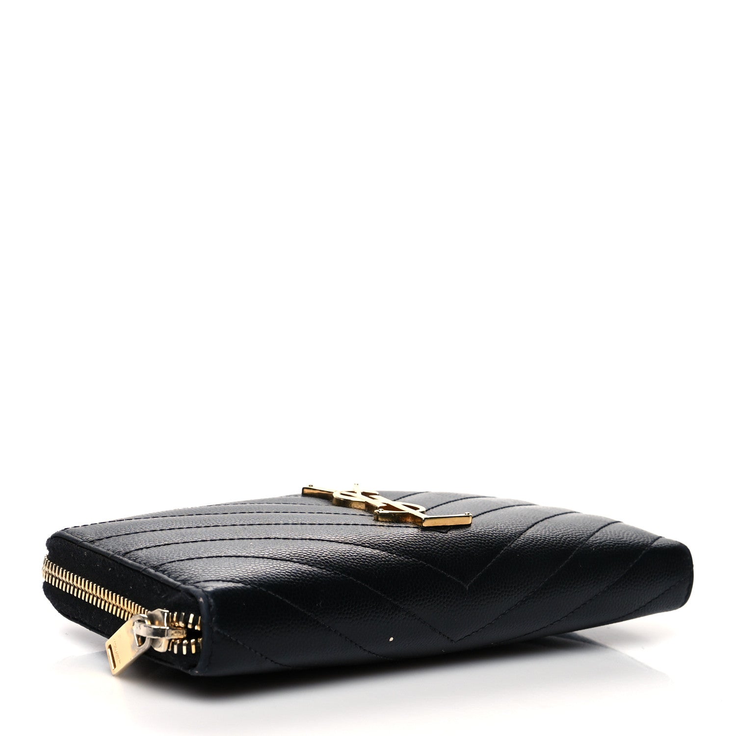 Saint Laurent Grain De Poudre Matelasse Chevron Monogram Zip Around Wallet Black 4 of 14