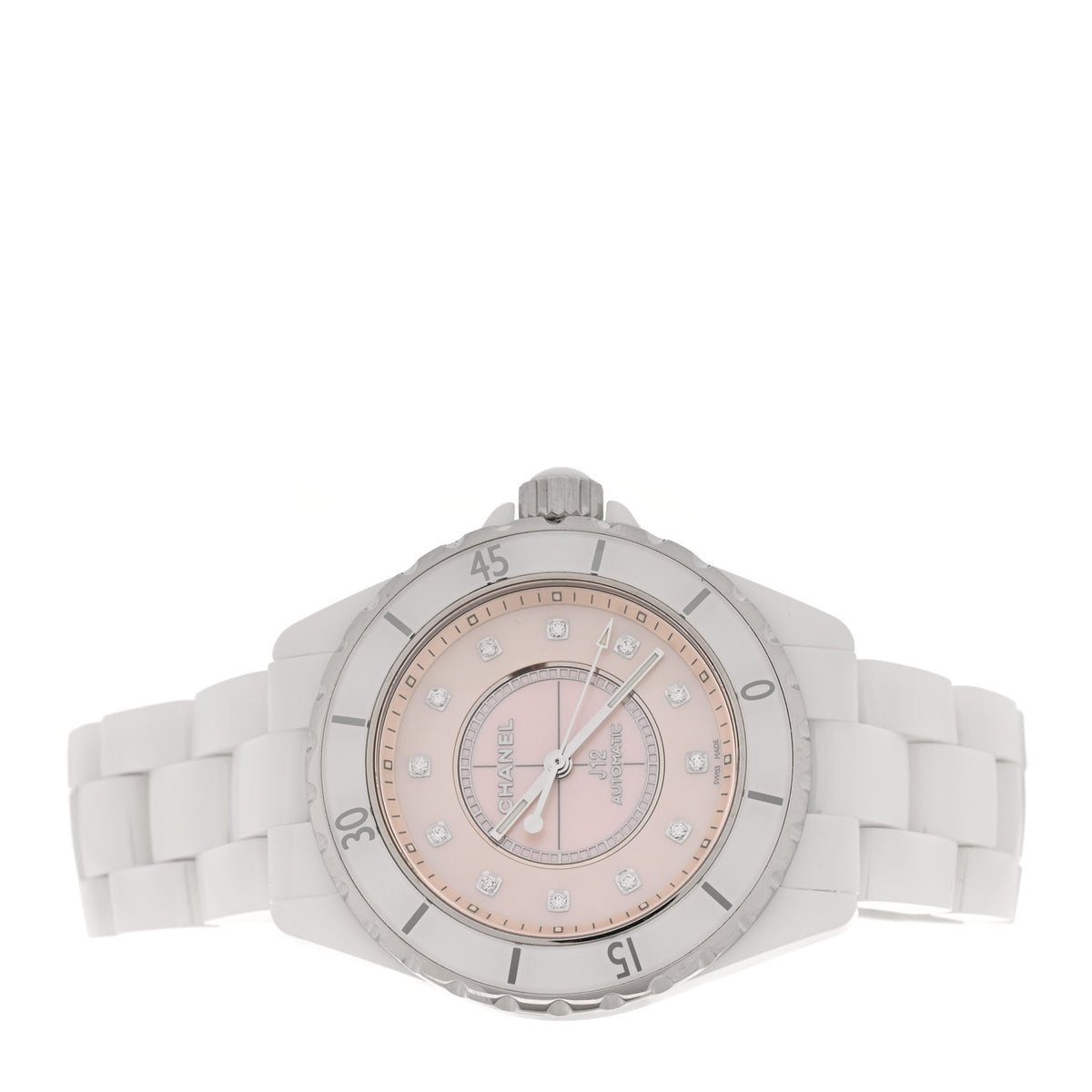 Stainless Steel Ceramic Diamond Pink Mother of Pearl 38mm J12 Automatic Watch White