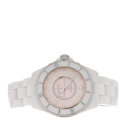 Chanel Stainless Steel Ceramic Diamond Pink Mother of Pearl 38mm J12 Automatic Watch White 2 of 5