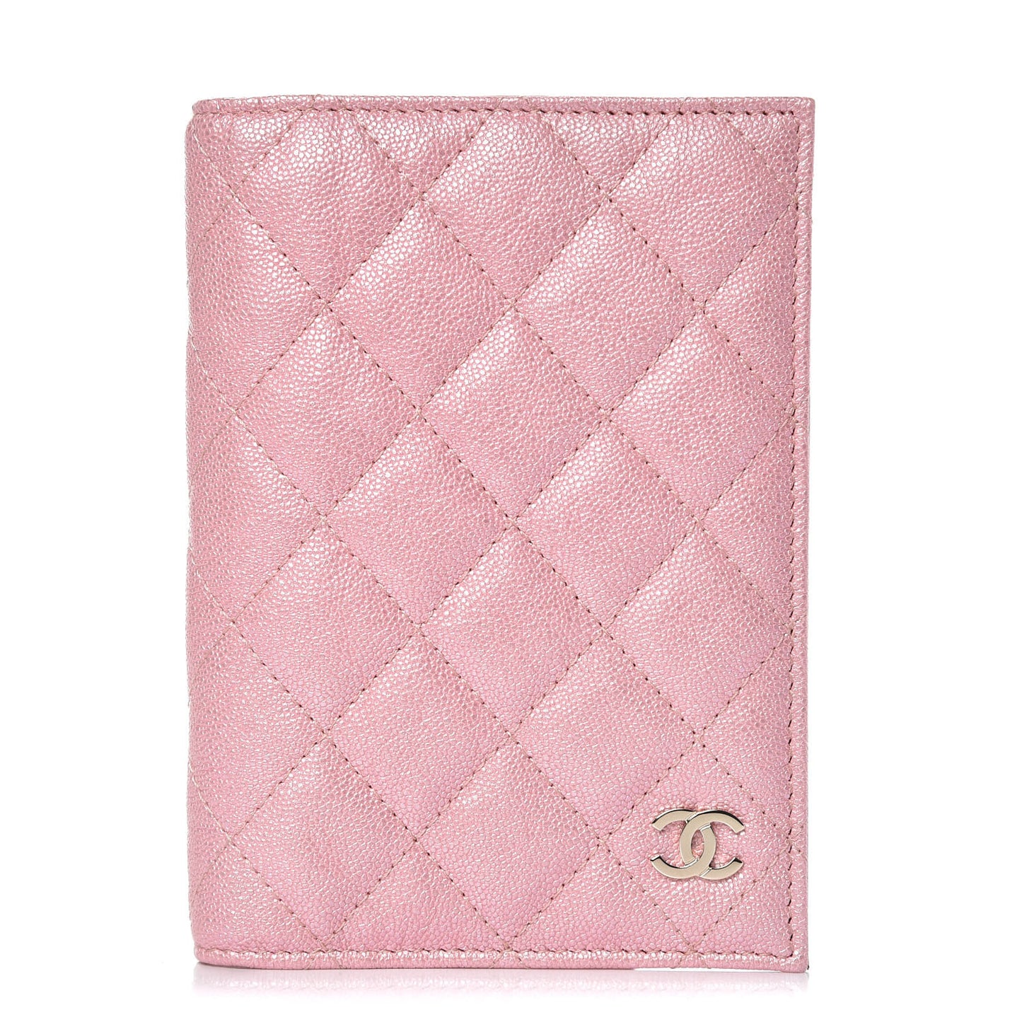 Iridescent Caviar Quilted Passport Holder Pink