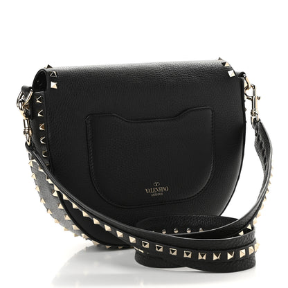Valentino Garavani Calfskin Large Rockstud Halfmoon Saddle Bag Black 3 of 8