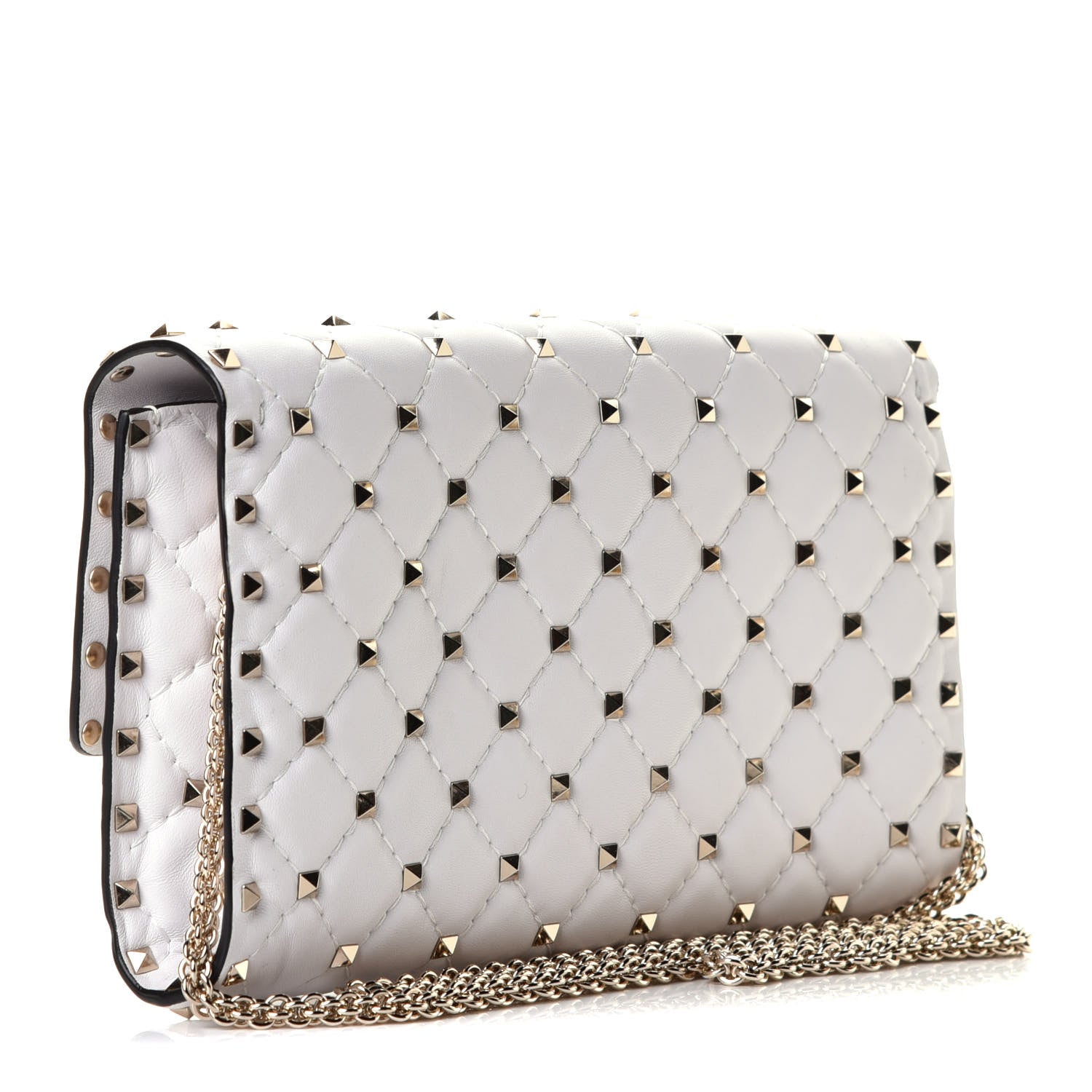 Valentino Garavani Lambskin VLTN Print Rockstud Spike Wallet On Chain White 2 of 5
