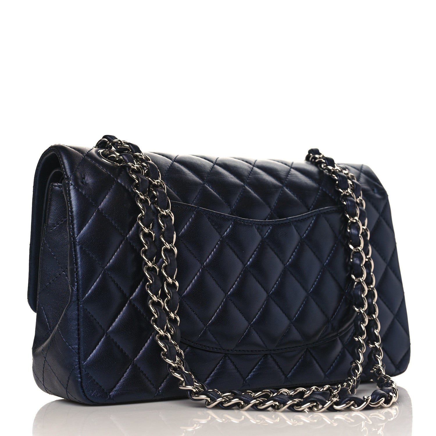 Chanel Iridescent Calfskin Quilted Medium Double Flap Navy 3 of 9