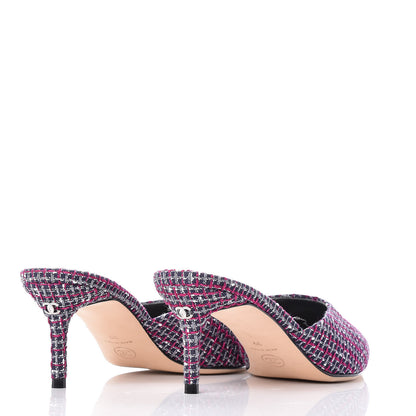 Chanel Tweed Grosgrain CC Mules 39 Purple Navy Grey Black 8 of 18