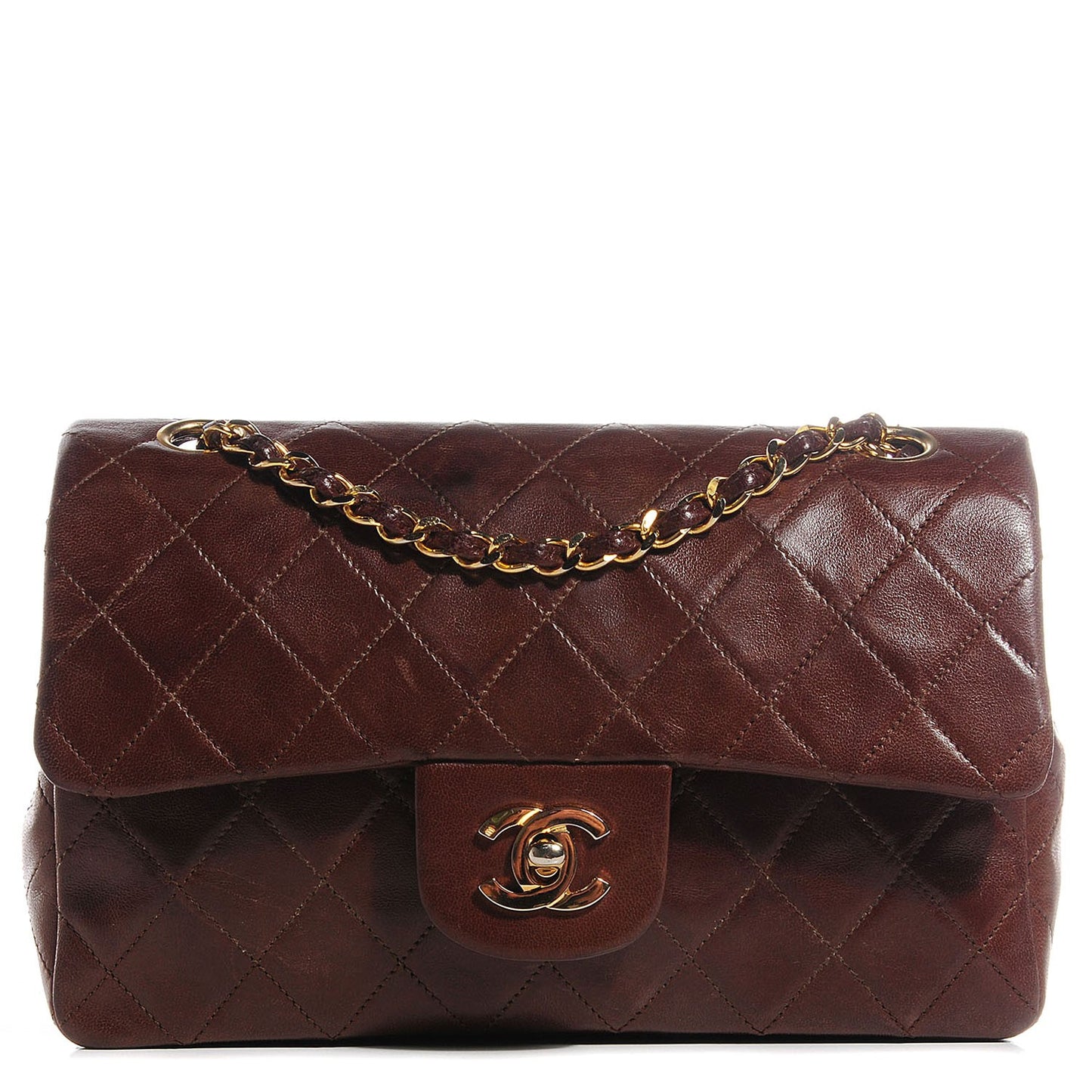 Lambskin Quilted Small Double Flap Brown