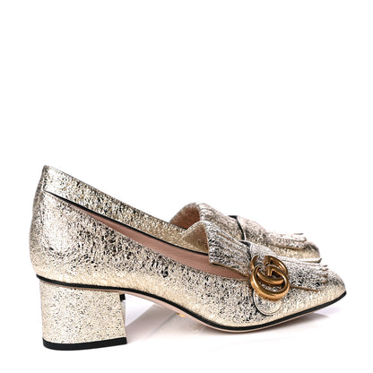 Gucci Galassia GG Marmont Fringe 50mm Loafer Pumps 37.5 Platino 3 of 7