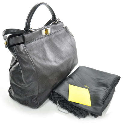 Fendi Goatskin Large Peekaboo Iconic Satchel Black 3 of 13