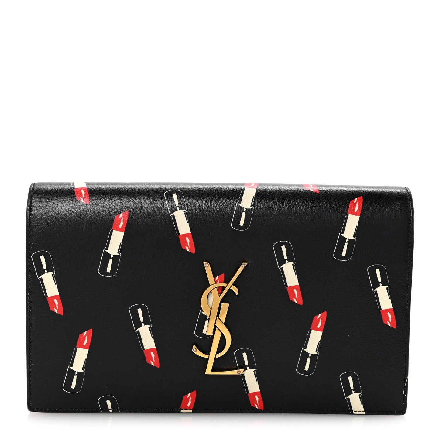 Calfskin Lipstick Print Classic Monogram Kate Clutch Black