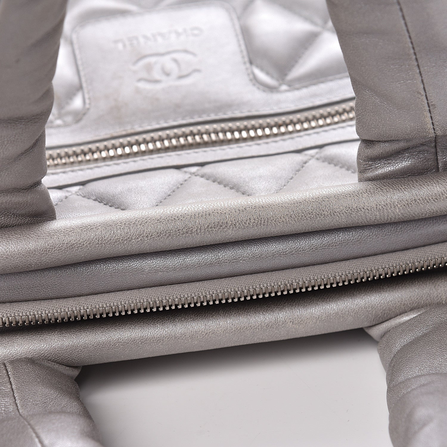 Chanel Metallic Lambskin Quilted Coco Cocoon Bowler Silver 9 of 17