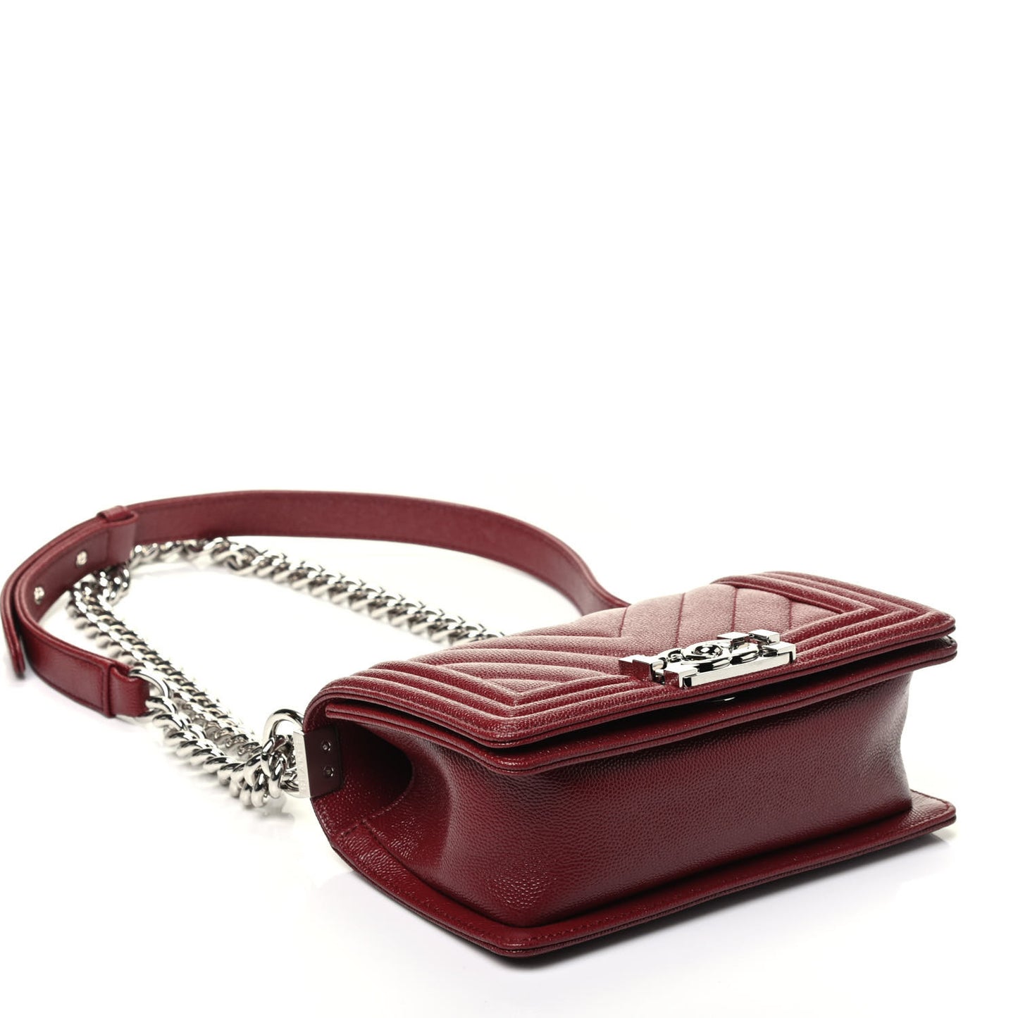 Caviar Chevron Quilted Small Boy Flap Burgundy
