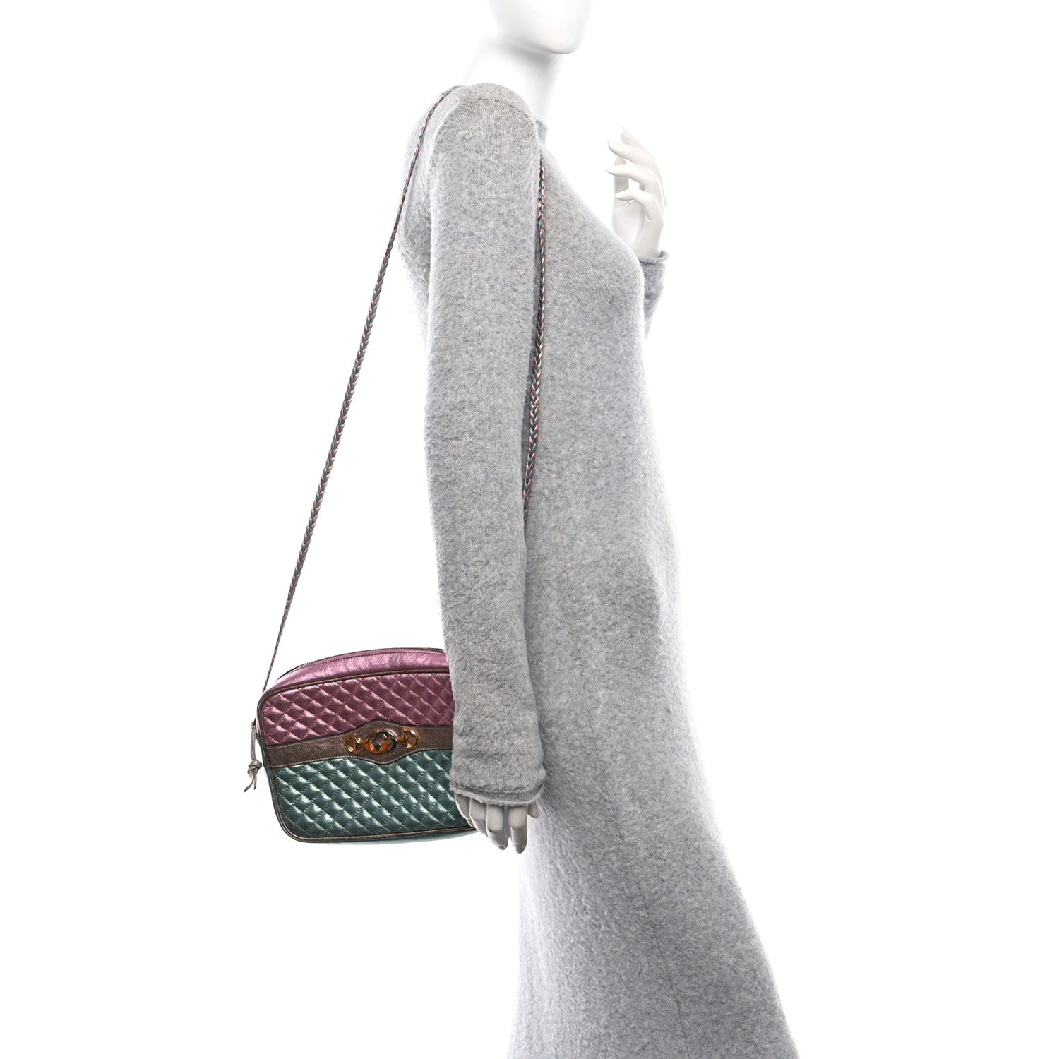 Gucci Laminated Nappa Trapuntata Small Zumi Shoulder Bag Rosa Lago Rame 2 of 11
