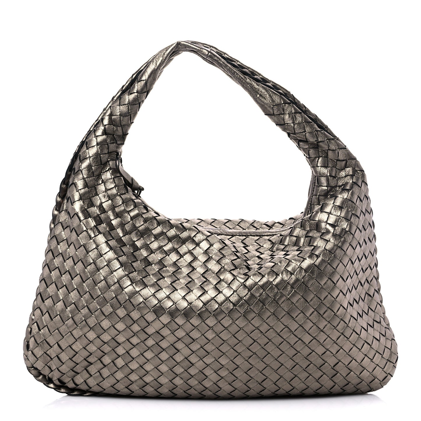 Metallic Nappa Intrecciato Medium Veneta Hobo Pewter