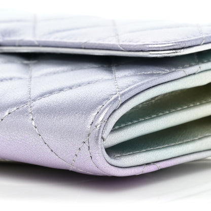 Chanel Gradient Metallic Calfskin Quilted Large Gusset Flap Wallet Silver Blue Yellow Purple 10 of 10