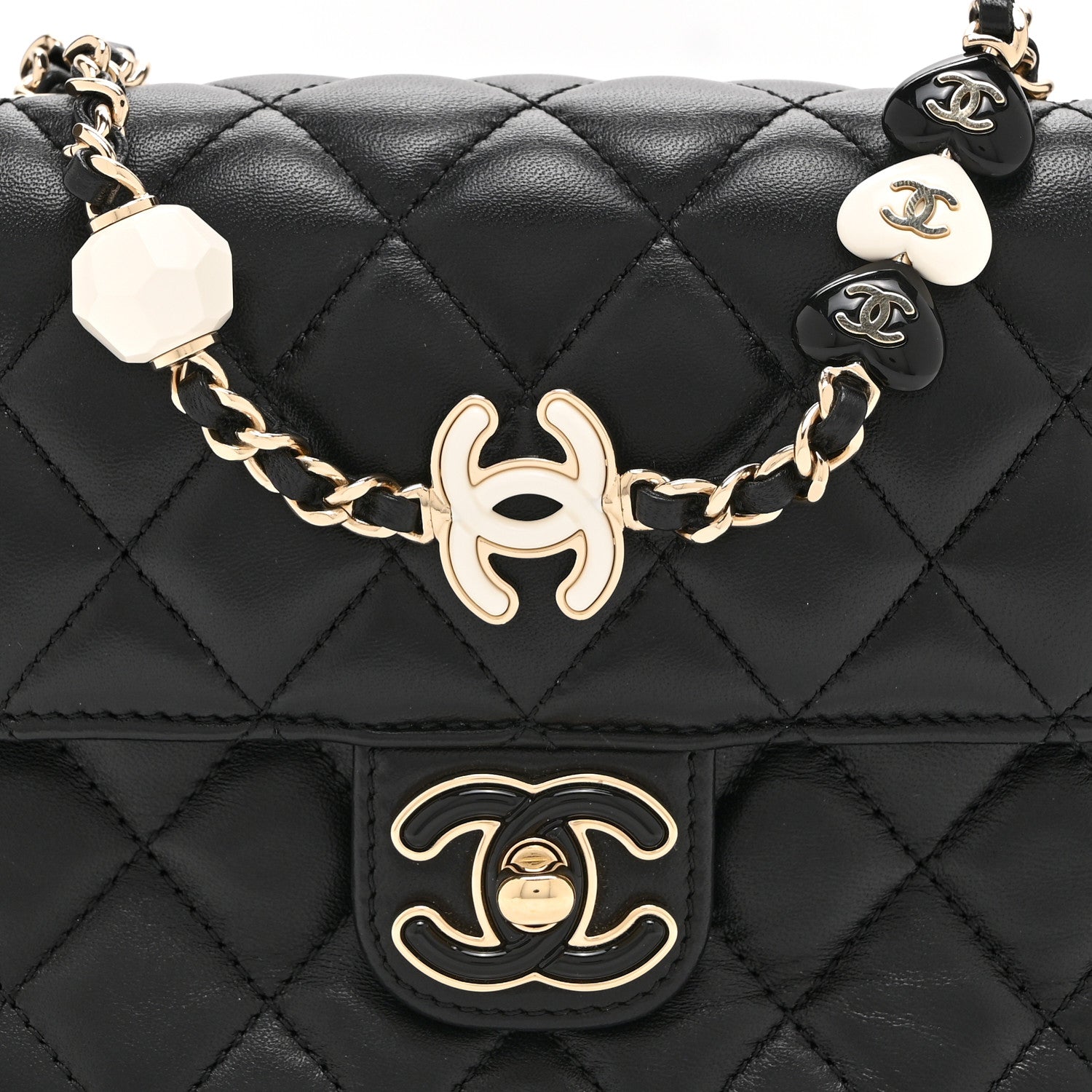 Chanel Lambskin Resin Quilted Mini Heart Square Flap Black 1951418